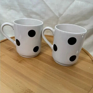 Set of 2 Kate Spade Lenox New York  Coffee Mugs Black & White Polka Dot